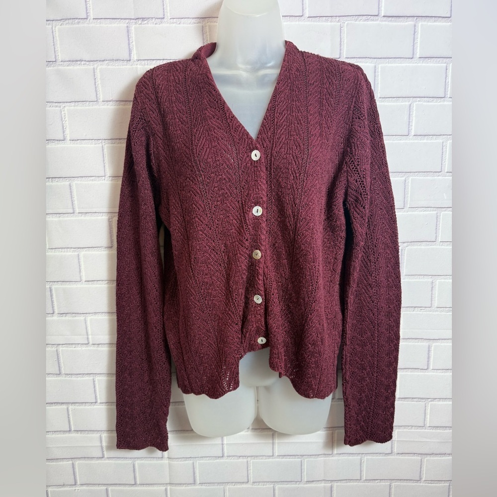Jason Maxwell Burgundy Textured Knit Cardigan Button
Front Size Large